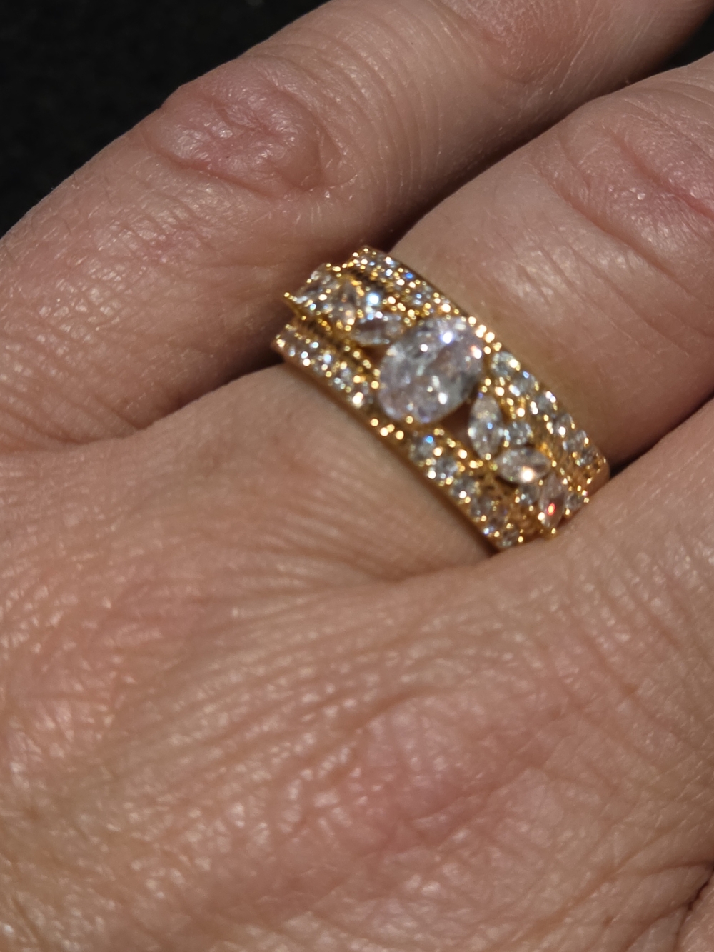 925 Sterling Silver Gold Tone Pear CZ Statement Ring Sz 7